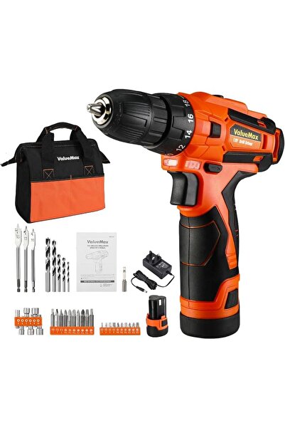 ValueMax 12 V Cordless Drill with 37-Piece Tool Set, Two-Speed Adjustment