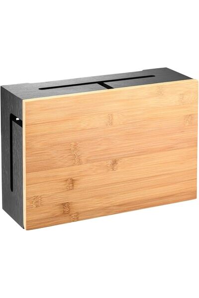 kosmetikgb Cable Management Box with Magnetic Bamboo Lid & Cable Ties- Elegan...