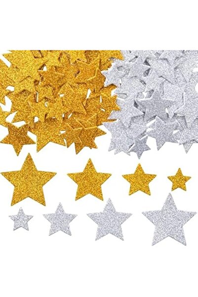KASTWAVE Glitter Foam Star Stickers 100 Pcs - Gold Silver Holographic Self Ad...