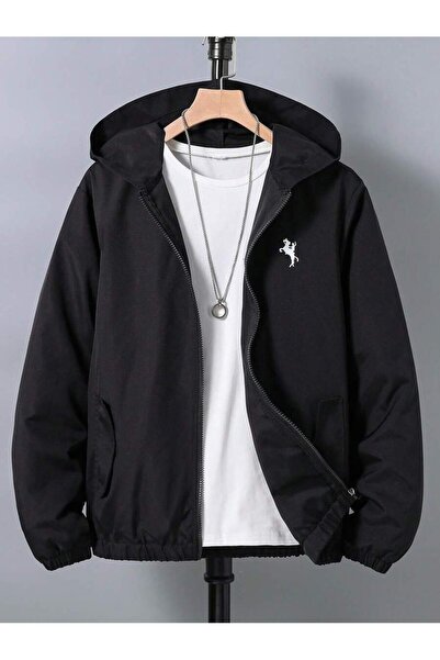 modaberry Siyah Atlı Adam Sweatshirt Fermuarlı Hırka - Baskılı Oversize Cepli...