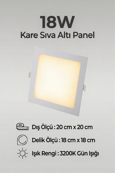 AC AYDINLATMA 18W Kare Sıva Altı LED Panel Armatür 3200K Gün Işığı – 20x20 cm...