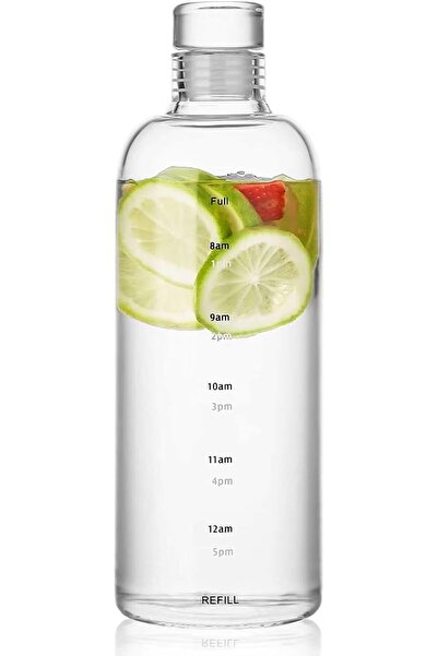Skin Generics Water Bottles with Time Marker Reusable Clear Glass Drinking Bo...