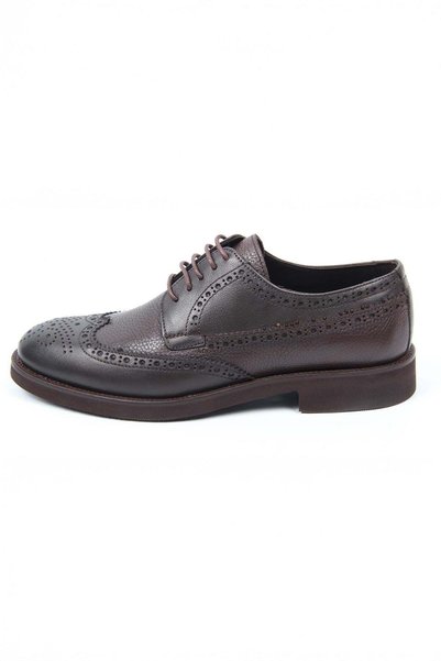 İgs Brown Leather Classic Men's Shoes with Brogue Detail and Lace-Up Model