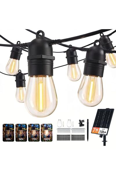 LIWEGHT 30M Solar String Lights Outdoor 30+2 Bulbs, USB-C & Solar Powered, IP...