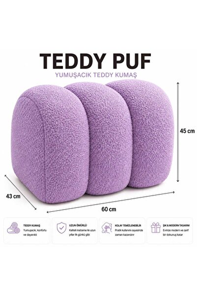 DEKOZUM TEDDY Puf Maxi Büyüklük Gürgen İskelet Salon Puf Koltuk Teddy Kumaş K...