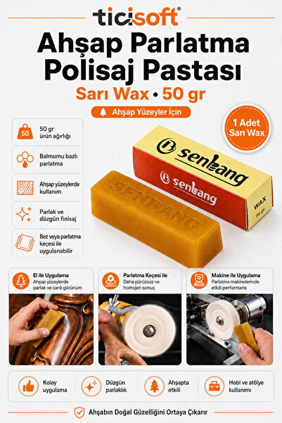 Ticisoft Ahşap Parlatma Polisaj Pastası Sarı Wax 50 gr Balmumu Cila Macunu Ah...