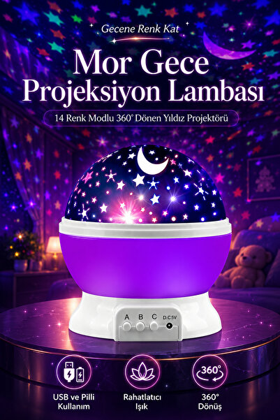 House Bird StarMaster Gece Lambası 14 Renk Modlu 360° Dönen Yıldız Gece Proje...