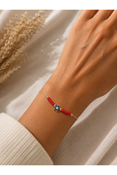 Beatis Elegant Women's Bracelet with Thin Chain, Minimal Red Afghan Beads, St...