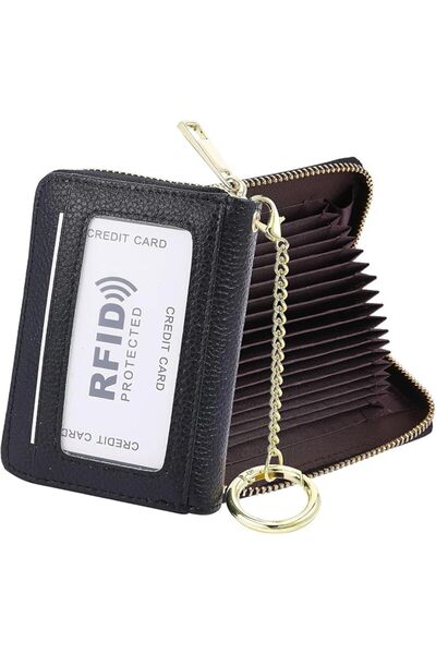 Nymmoata محفظة مانعة لسرقة بيانات RFID، حافظة بطاقات من الجلد الأصلي مع سلسلة...