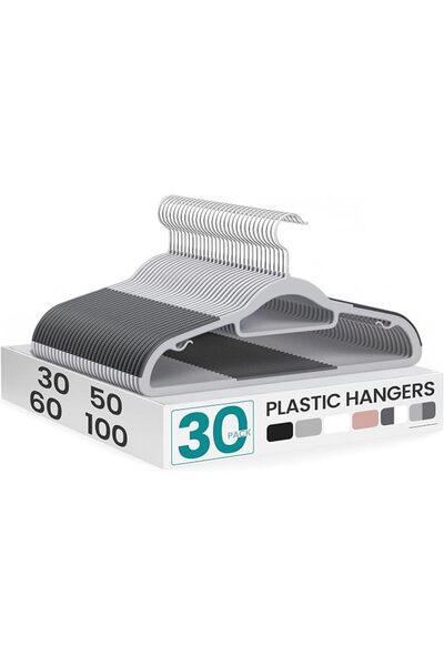 SONGMICS 30 Pack Coat Hangers, Heavy-Duty Plastic Hangers with Non-Slip Desig...