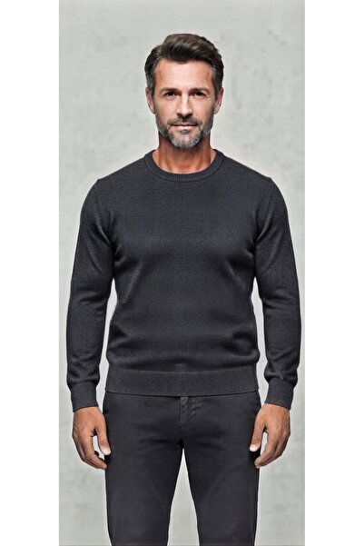 Baran Işık Basic Men's Crew Neck Flexible Soft Textured Casual Knit Sweater