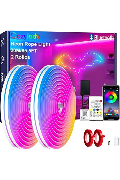 Cozylady إضاءة نيون LED بتقنية البلوتوث بطول 20 متر، إضاءة نيون RGB مقاومة لل...
