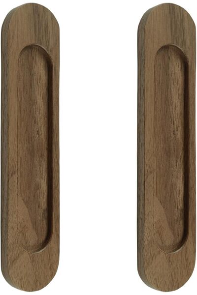 TERRIFI 2 Pcs Self-Adhesive Sliding Door Pulls, Punch-Free Walnut Wood Oval R...
