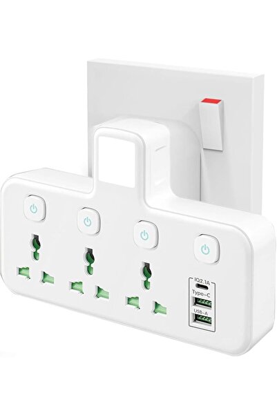 Generic موزع كهربائي متعدد المنافذ مع مفتاح مستقل، شاحن حائط USB-C، مقسم مقاب...