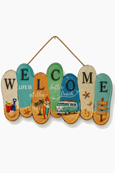 MARNELLO CONSEPT "Welcome" Let’s Go Surfing Ahşap Mdf Kapı Süsü 40 cm | Retro...
