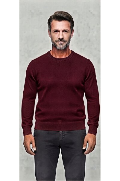 Baran Işık Pulover de bază pentru bărbați, cu gât crew, elastic, cu textură m...