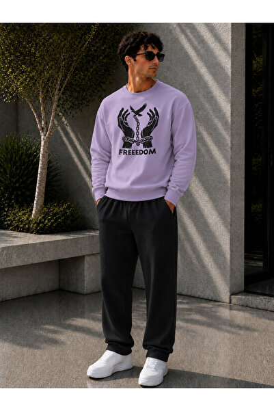 caddekombin Men's Freedom Printed Crew Neck Regular Fit Men's Tracksuit Set /...