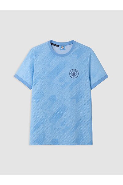 LC Waikiki Vizyon New Season Blue Crew Neck Printed Men's Sports T-Shirt
