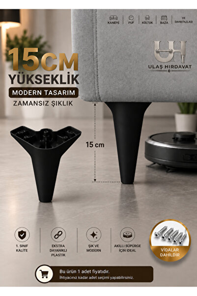 Ulaş Hırdavat Mobilya - Baza - Koltuk - Akıllı Masa Ayağı, Siyah Renk Ayak (4...