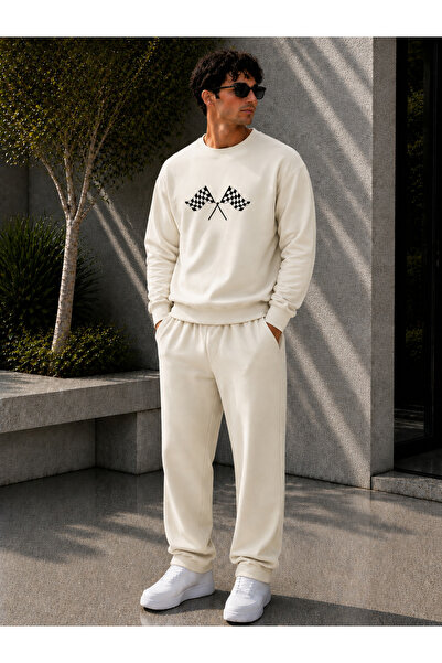 caddekombin Men's Street Style Minimalist Cross Flag Graphic Printed Crew Nec...