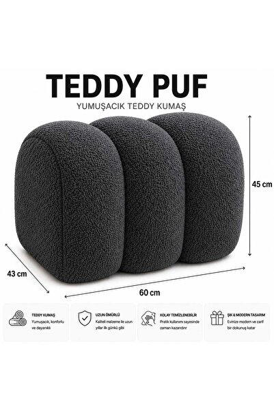 DEKOZUM TEDDY Puf Maxi Büyüklük Gürgen İskelet Salon Puf Koltuk Teddy Kumaş K...