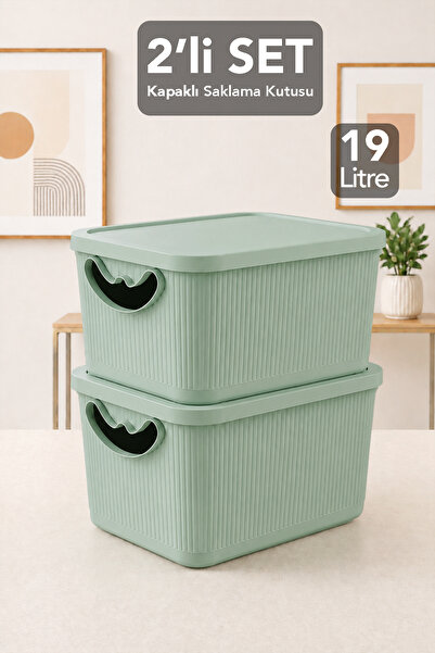 Meleni Home 2-Piece 19Lt Storage Box with Lid - Decorative Organizer Multi-Pu...