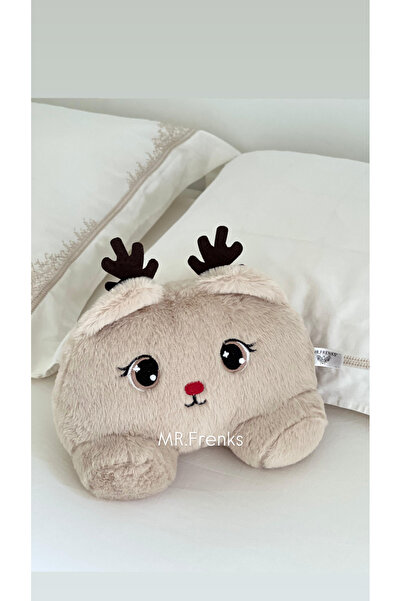 Çocuk Sevimli Geyik Uyku&Oyun Arkadaşı Peluş Yastık Bej 25 cm