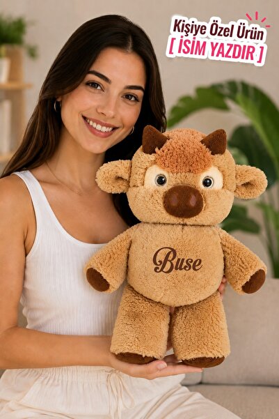 Pandamkee Kişiye Özel İsim Baskılı Koşan Peluş İnek - Yumuşacık Peluş, Eğlenc...
