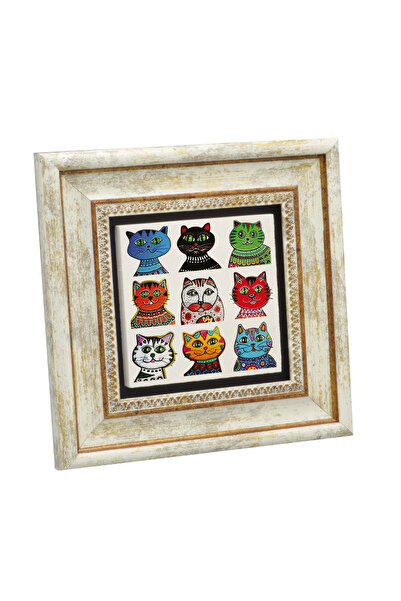 Sadrazam Cats Printed Natural Stone Painting 20X20 Krg-166
