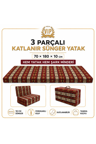 Vip Home Concept Katlanır Şark Minderi 70x180x10 cm 3 Parçalı Katlanır Sünger...