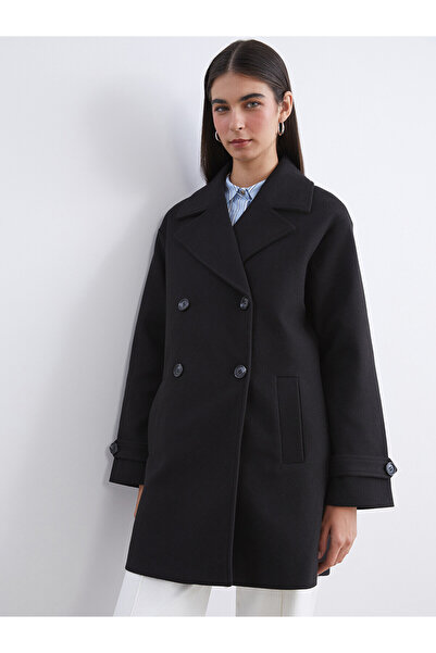 LC Waikiki TexX Store Kalitesi LCW Modest Siyah Ceket Yaka Kadın Kaşe Kaban