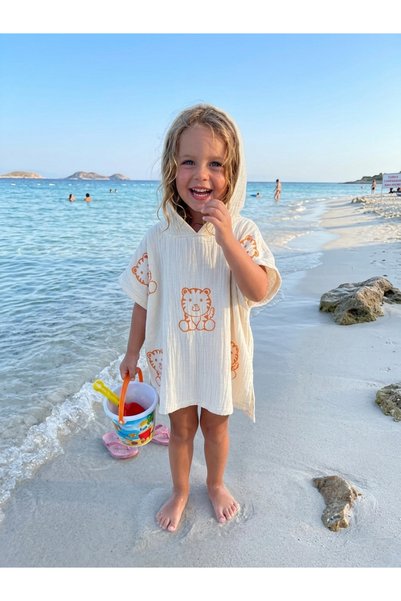 Cosibello Home منشفة بونشو طبيعية من القطن بنسبة 100% - منشفة بونشو للأطفال ل...