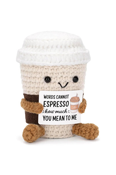 Choice B Funny Crochet Emotional Support Coffee Doll With Card Desktop Orname...