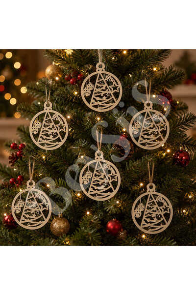 BeySüS Christmas Tree Ornament Wooden Pine Tree Set of 6