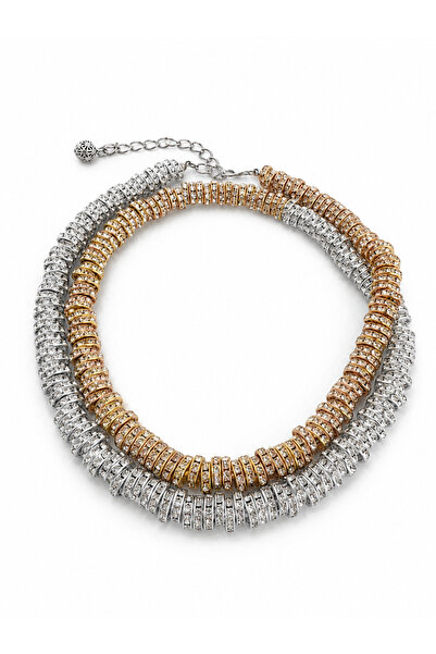lissstudio Gold Silver Kristal Taşlı Çift Sıralı Kolye