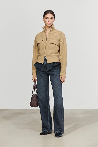 Massimo Dutti Pamuklu ve fermuarlı triko hırka