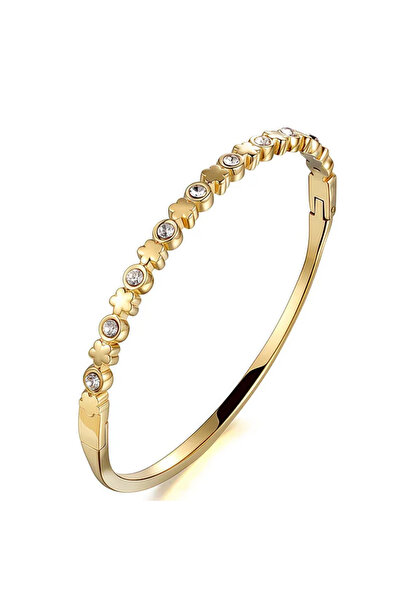 Peach Jewelry Γυναικείο βραχιόλι-βέργα από ατσάλι τιτανίου με λουλούδια και ζ...