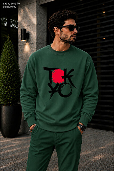 caddekombin Men's Tokyo Japanese Brush Art Printed Cycling Round Neck Casual ...