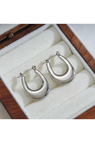 Peach Jewelry Ανοξείδωτο Ατσάλι 304 Σκουλαρίκια σε σχήμα U Ασημί