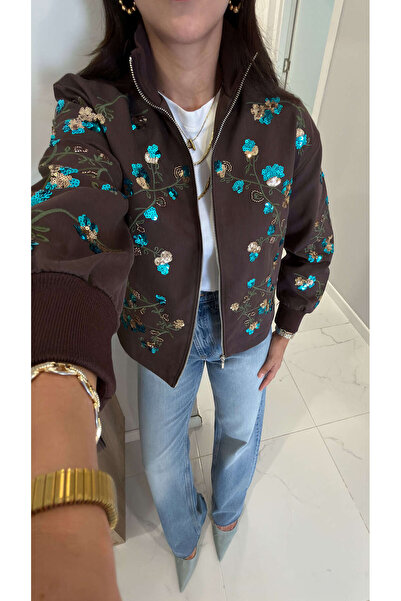 BİRCANÇİL Mellis Brown Jacket with Embroidery Detail