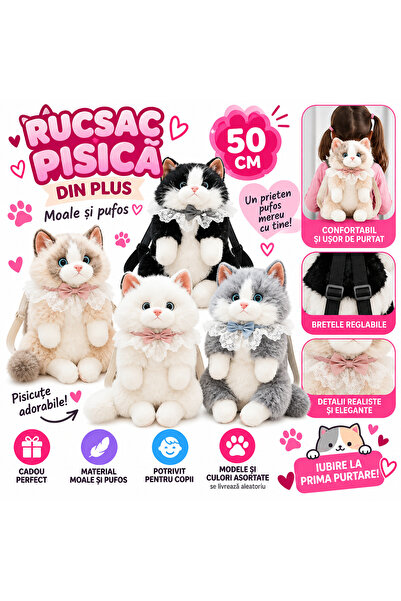 SHOP LIKE A PRO Plush Cat Backpack , 50 cm, Soft School Bag for Children, Ass...