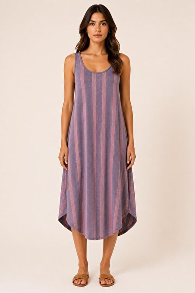 ALEXANDERGARDI Asymmetrical Cut Striped Sleeveless Dress