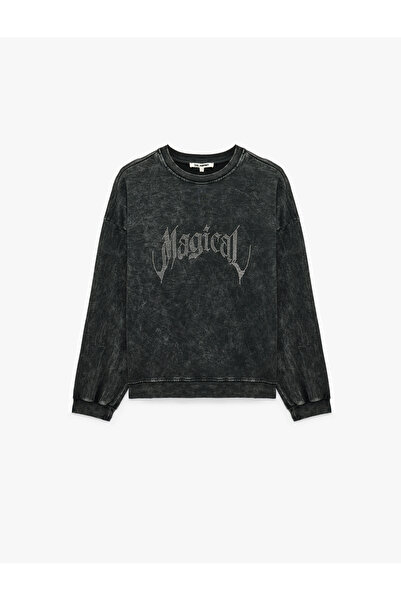 Koton Comfortable Fit Washed Effect Long Sleeve Crew Neck Stoned Sweatshirt