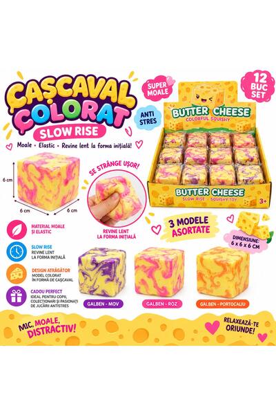 SHOP LIKE A PRO Cașcaval Colorat Squishy Cub, cu revenire lentă, 6 x 6 x 6 cm...