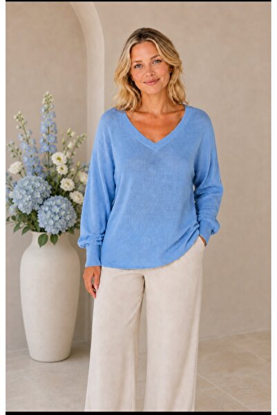 MARWARİ OTANTİK BUTİK V-Neck Back and Front Mercerized Modern Blouse with Str...
