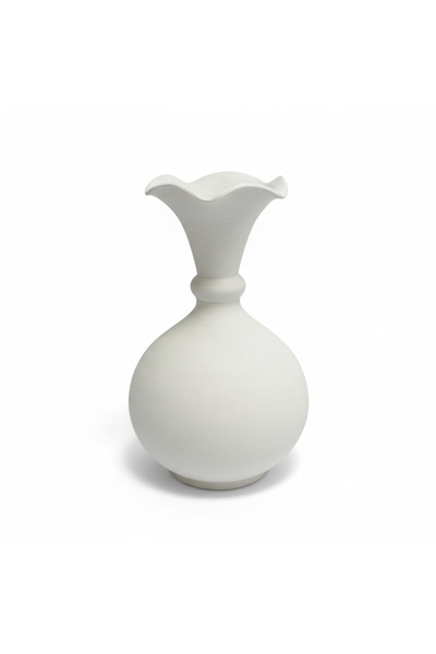 Çini Bisküvi Ham Vazo – Kıvrımlı Ağız Lale/Şişe Formu – Seramik ve Çini Boyama Hobi Objesi (32cm)