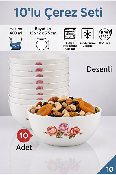 Özmet Desenli Kase Çerez Seti 10 lu 400 ml