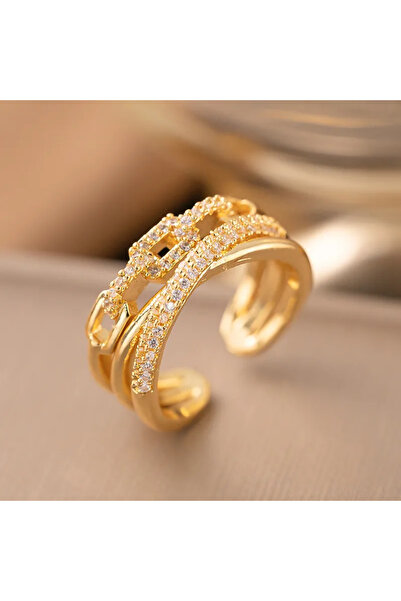 Peach Jewelry Δαχτυλίδι από ανοξείδωτο ατσάλι, επιχρυσωμένο, με ζιργκόν, ρυθμ...