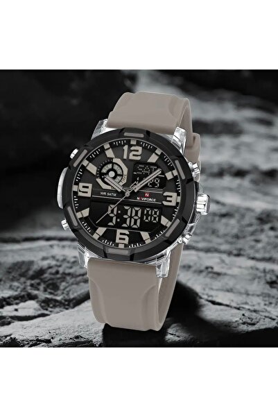 Naviforce Erkek Kol Saati Spor Şık Dijital Analog LED Işıklı Çelik Kordon Kut...