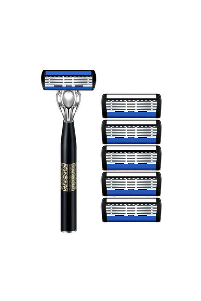 PriStyle Set de ras pentru bărbați, cu mâner metalic elegant, 5 rezerve cu 7 ...